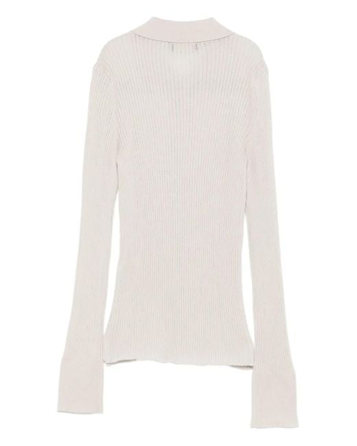 Roberto Collina White Ribbed Polo Shirt