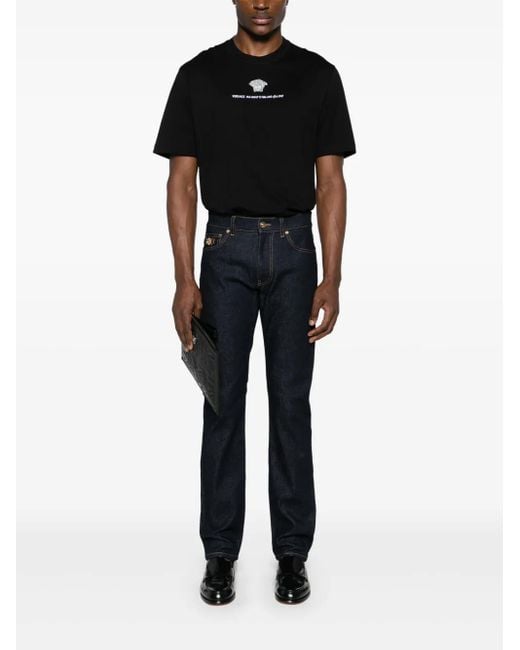 Versace Blue Mid-Rise Slim Cotton Jeans for men