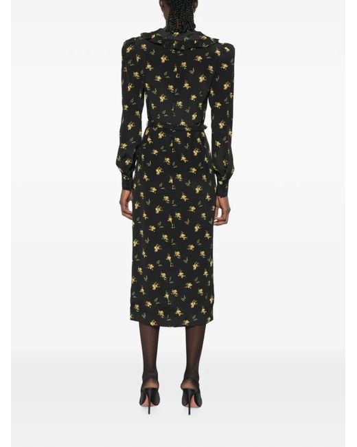 Alessandra Rich Black Floral-Print Ruffled Midi Dress