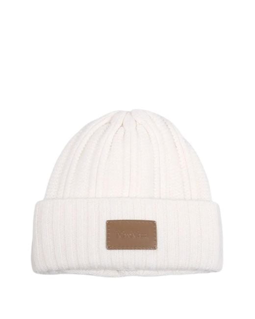 Max Mara Logo-patch Ribbed Beanie Hat White