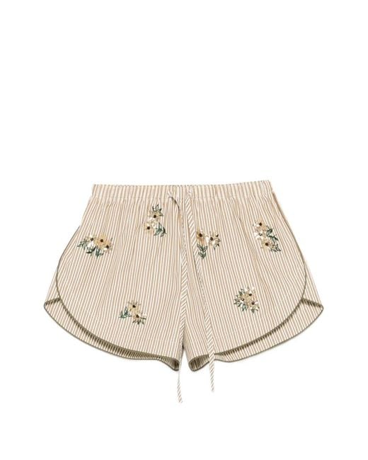 Sandro Natural Floral Embroidered Striped Shorts