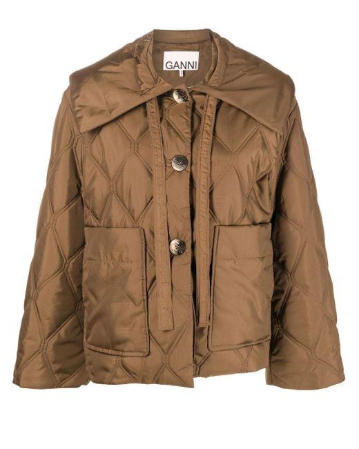 Ganni Synthetic Recycled Polyester Quilted Jacket in Brown Lyst