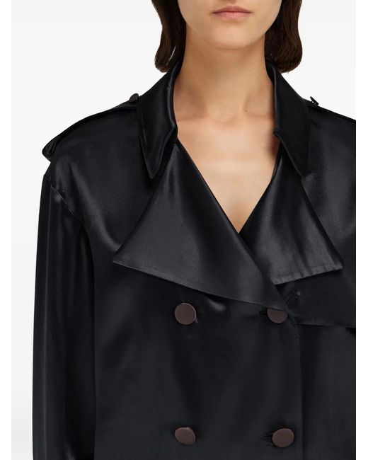 Ferragamo Black Satin Double-Breasted Trench Coat