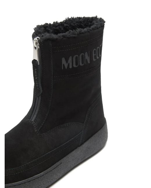 Moon Boot Black Ltrack Lara Zip-Front Shearling Boots