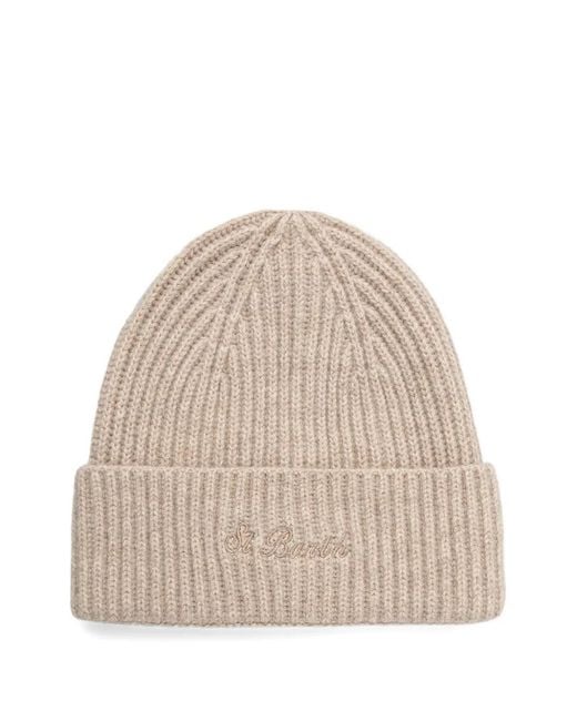 Mc2 Saint Barth Natural Ribbed-Knit Embroidered Beanie Hat