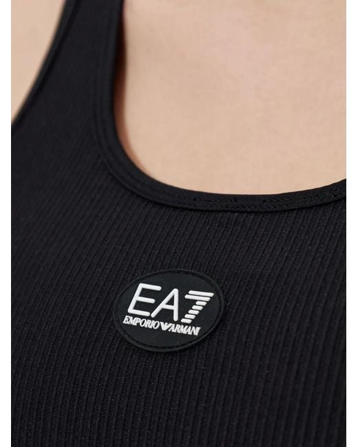 EA7 Black Logo-Detail Ribbed Top
