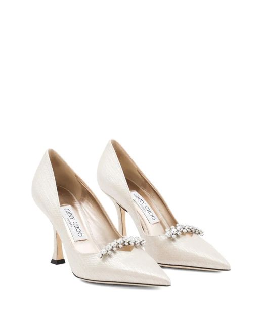 Jimmy Choo White 90Mm Belinda Crystal-Embellished Pointed-Toe Pumps