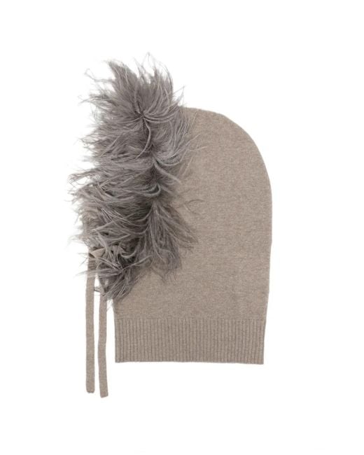 P.A.R.O.S.H. Gray Beanie Mit Federn