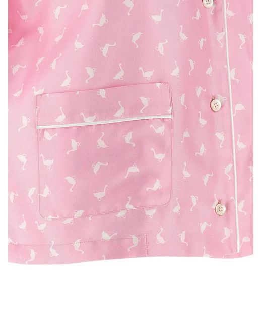 Moschino Pink Goose-Print Silk Shirt