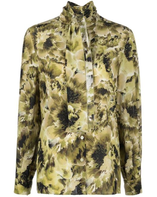 Green Farfetch Clothing Blouses Floral-print long-sleeve blouse 