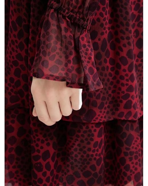 MARC AUREL Red Ruffle Animal Print Dress