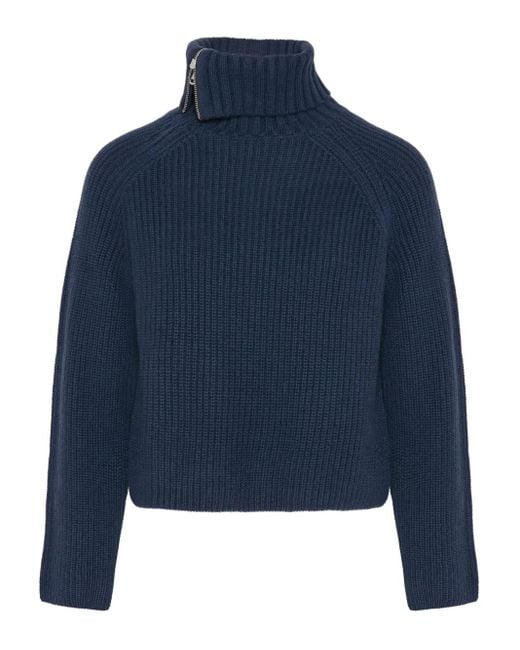 Yves Salomon Blue Zip Knitted Sweater