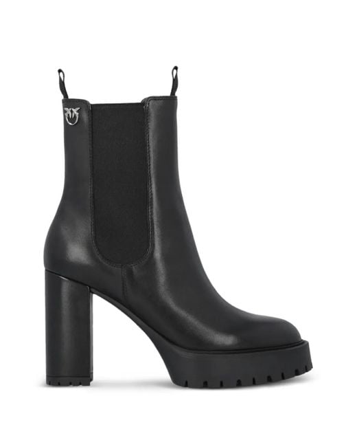 Pinko Black Leather Platform Ankle Boots