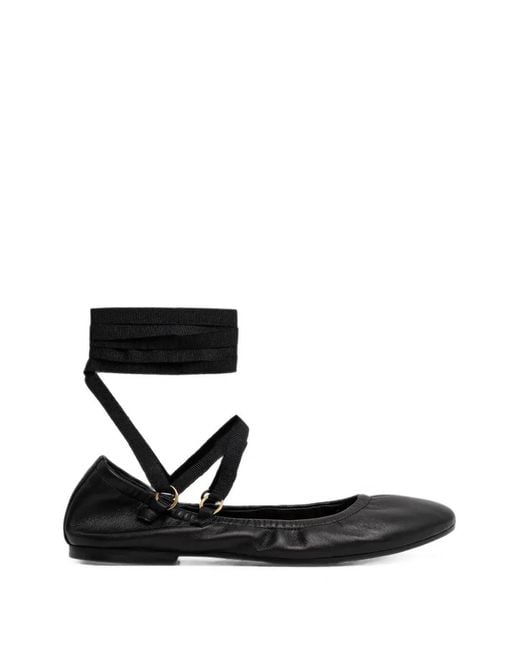 JONAK PARIS Black Desireuse Lace-Up Ballet Flats