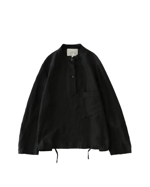 Studio Nicholson Black Baye Twill Grandad-Collar Pocket Shirt