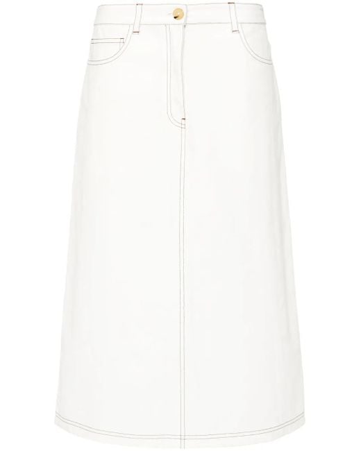Totême  White Contrast-Stitching Midi Skirt