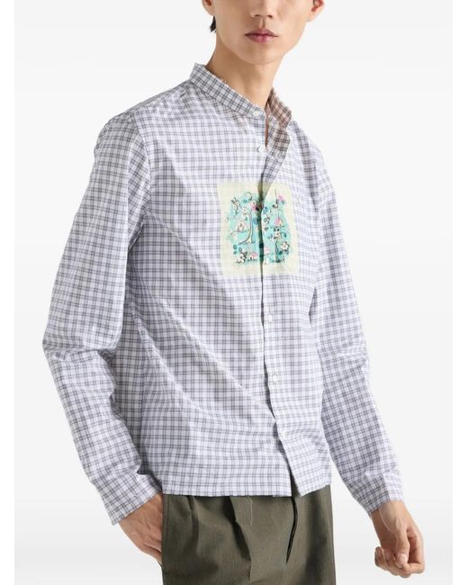Prada White Check-Pattern Pocket Shirt for men