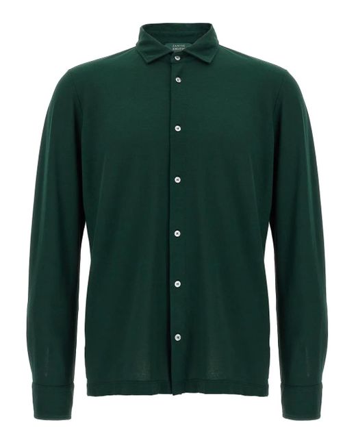 Zanone Green Long-Sleeve Button-Up Shirt for men