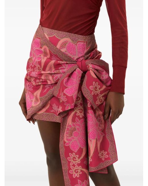 Farm Rio Red Bow-Detail Floral-Print Mini Skirt