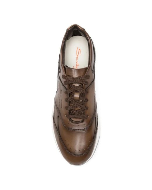 Santoni Brown Panelled Leather Sneakers for men