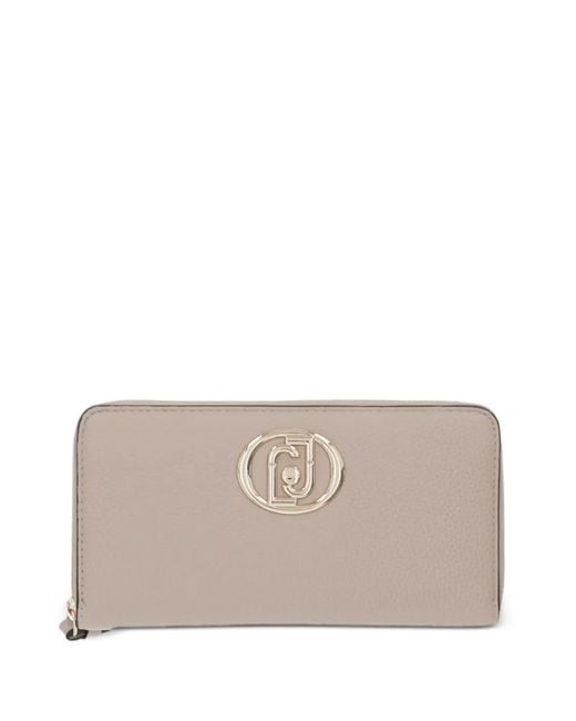 Liu Jo Gray Logo-Plaque Pebbled-Effect Wallet