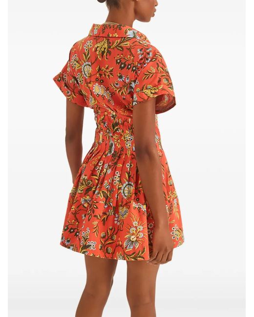 Cara Cara Orange Nash Floral Shirt-Style Mini Dress