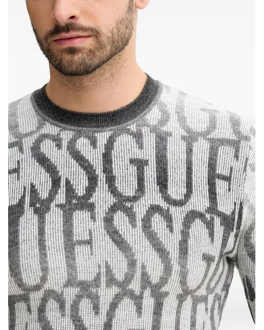 Guess Gray Logo Crew-Neck Sweater for men