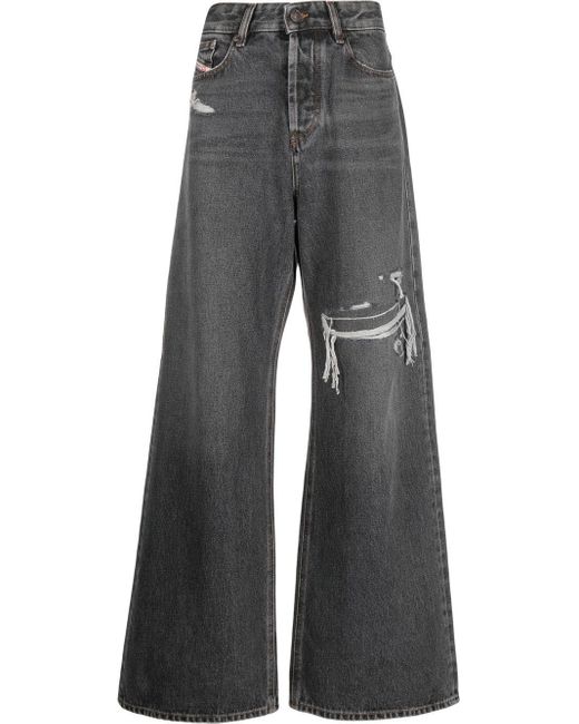 DIESEL D-sire Ripped Wide-leg Jeans in Gray | Lyst
