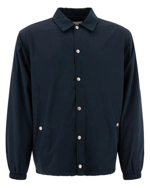 Maison Kitsuné Blue Logo-Print Shirt Jacket for men