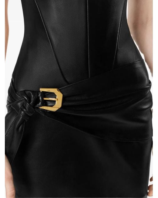 Versace Black Belted Leather Mini Dress