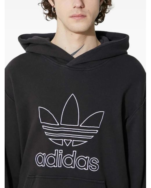 Adidas Black Logo-Embroidered Hoodie for men