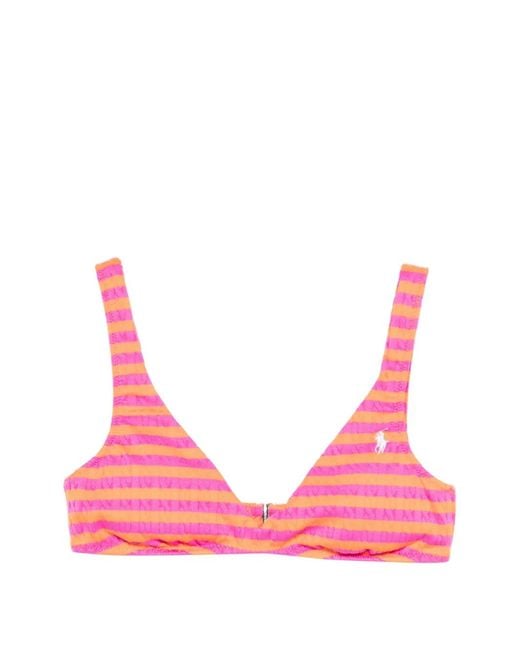 Polo Ralph Lauren Pink V-Neck Striped Bikini Top