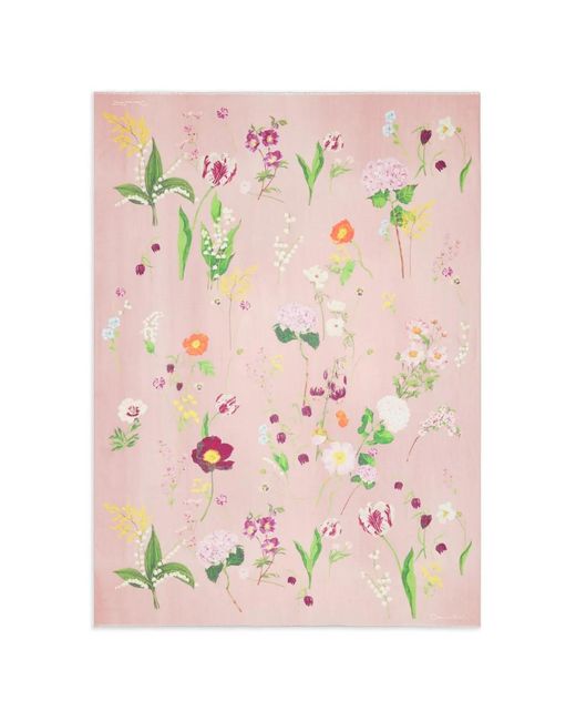 Oscar de la Renta Pink Botanical-Print Scarf