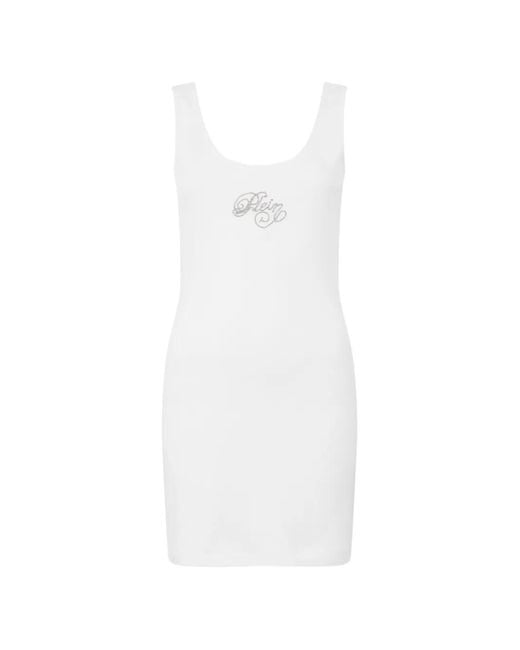 Philipp Plein White Mini Logo-Detail Dress