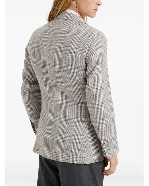 Brunello Cucinelli Gray Puppytooth Double-Breasted Blazer for men