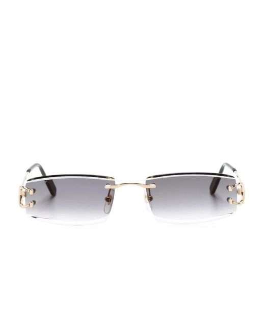 Cartier Metallic Rectangle-Frame Rimless Sunglasses