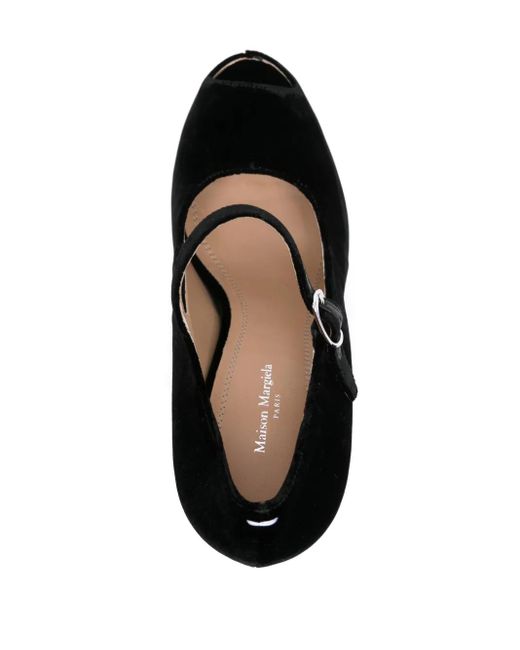 Maison Margiela Black 125Mm Velvet Peep-Toe Sandals