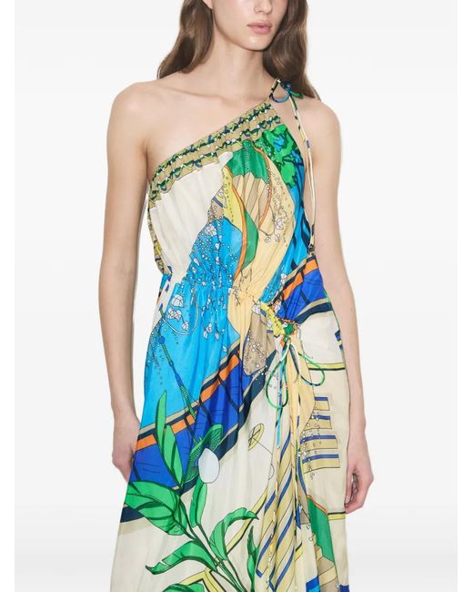 Tory Burch Blue Printed One-Shoulder Cotton Dress