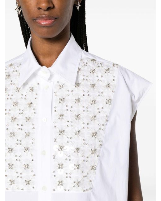 Blusa smanicata con paillettes di P.A.R.O.S.H. in White