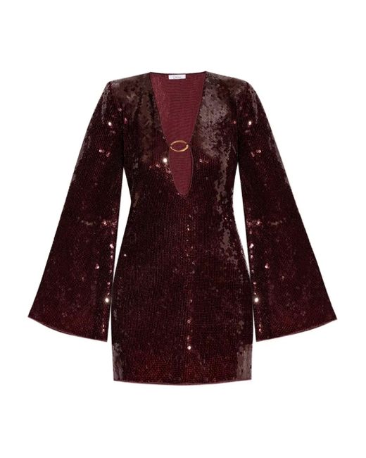 Oseree スパンコールトリム ミニドレス Red