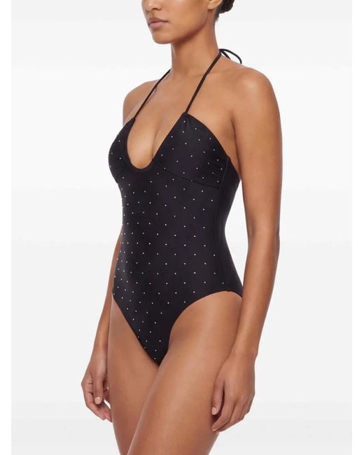 Karl Lagerfeld Black Crystal Halterneck Swimsuit