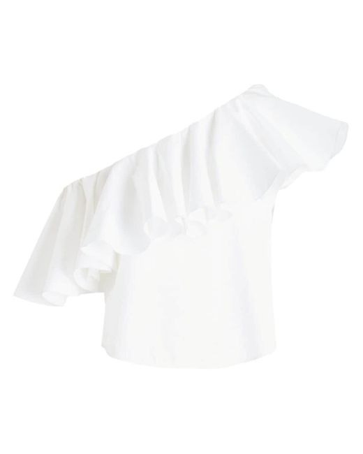 Giambattista Valli White Ruffle One-shoulder Cotton Top