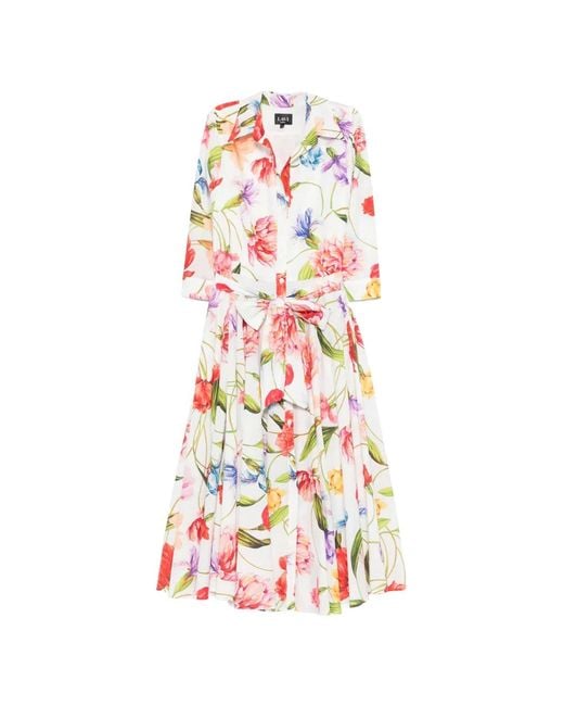 LAVI COUTURE White Ninni Floral-Print Tied-Waist Midi Dress