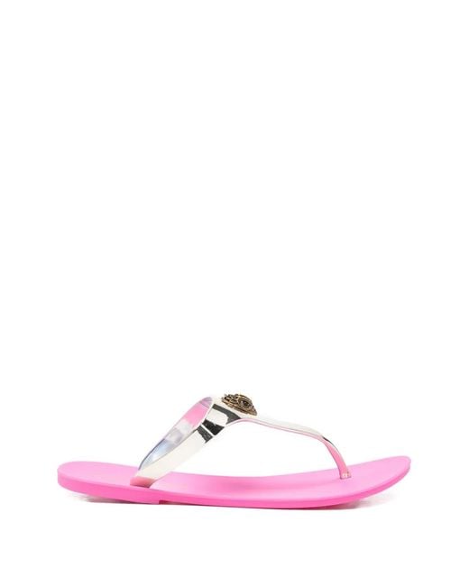 Kurt Geiger Pink Eagle-Plaque Thong Sandals