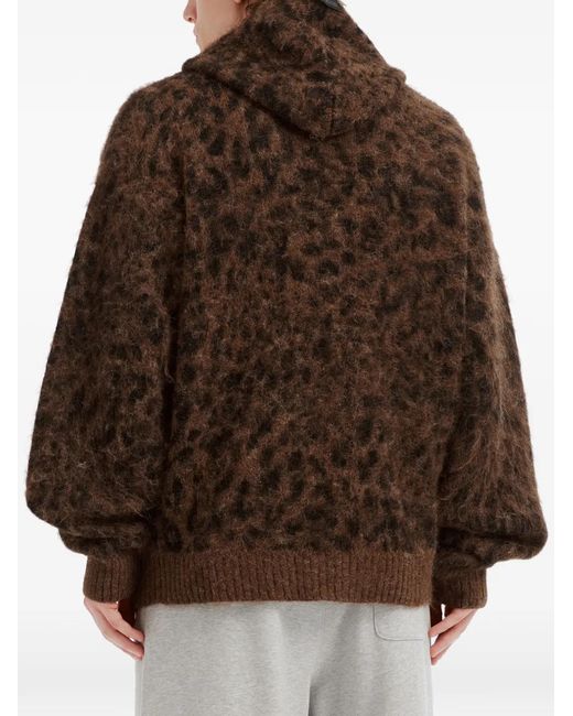 FIVE CM Brown Leopard-Pattern Zip-Up Hoodie for men