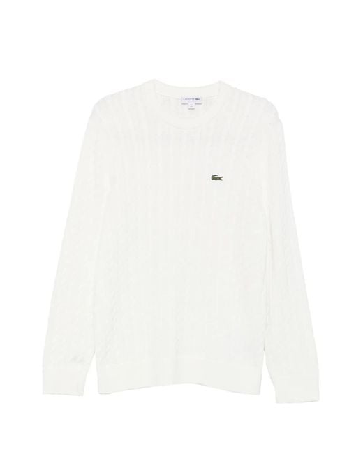 Lacoste White Cable-Knit Logo-Patch Sweater for men