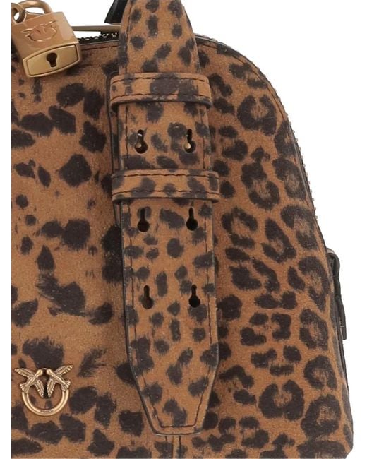Pinko Brown Mini Leopard-Print Padlock Bag