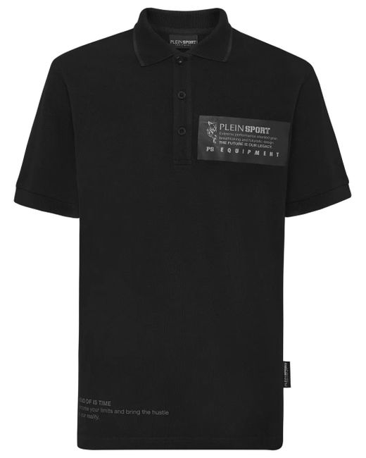 Philipp Plein Black Logo-Print Piqué Polo Shirt for men