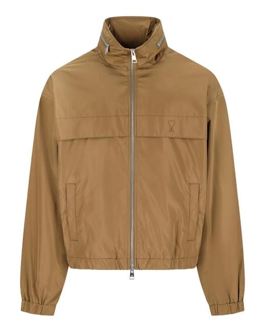 AMI Brown Cropped Lightweight Jacket With High Collar for men