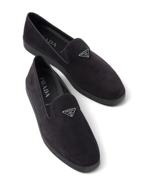Prada Black Suede Triangle Slippers for men